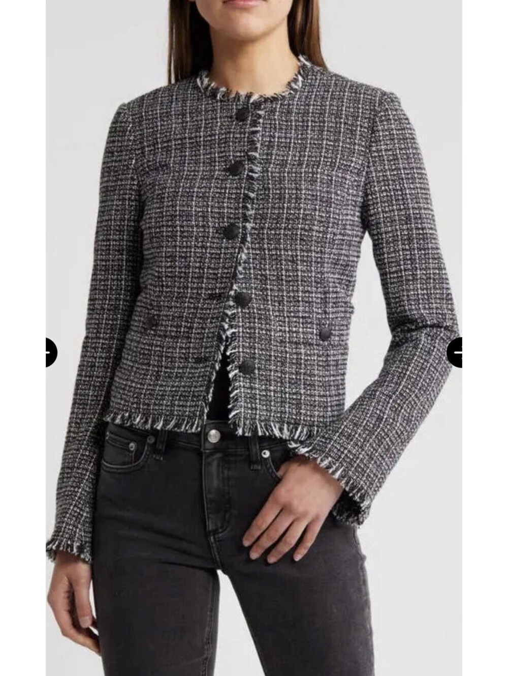 New Rag and Bone Carmen Fringe Tweed Jacket In Gray Multi Size 2 $528